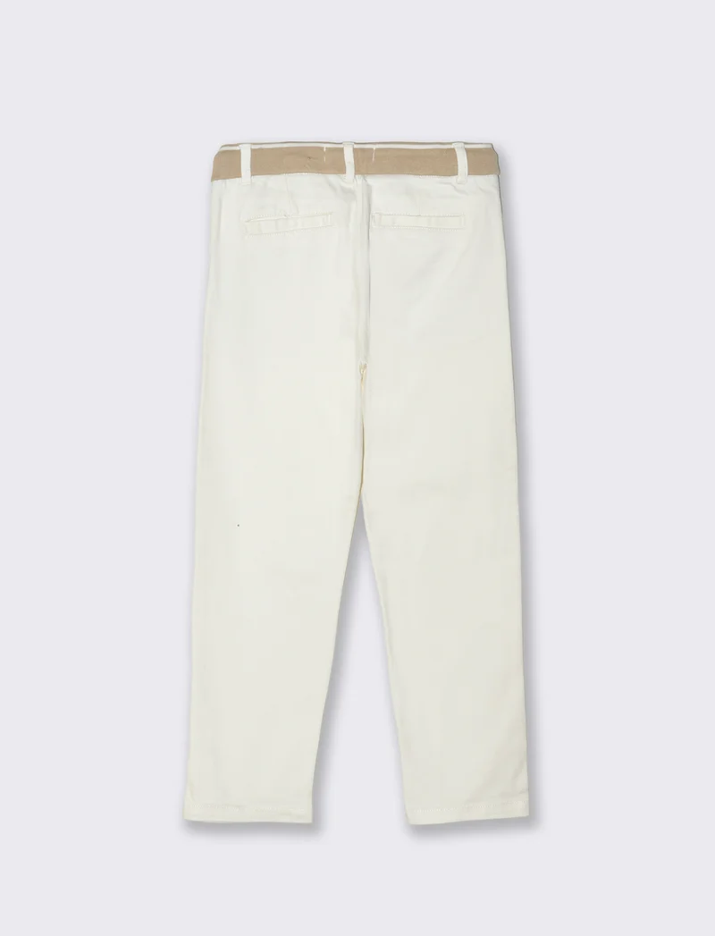 Pantalone chino con cinta in costina - Bianco latte