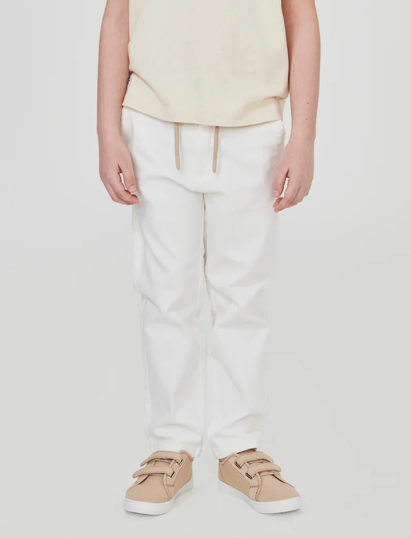 Pantalone chino con cinta in costina - Bianco latte