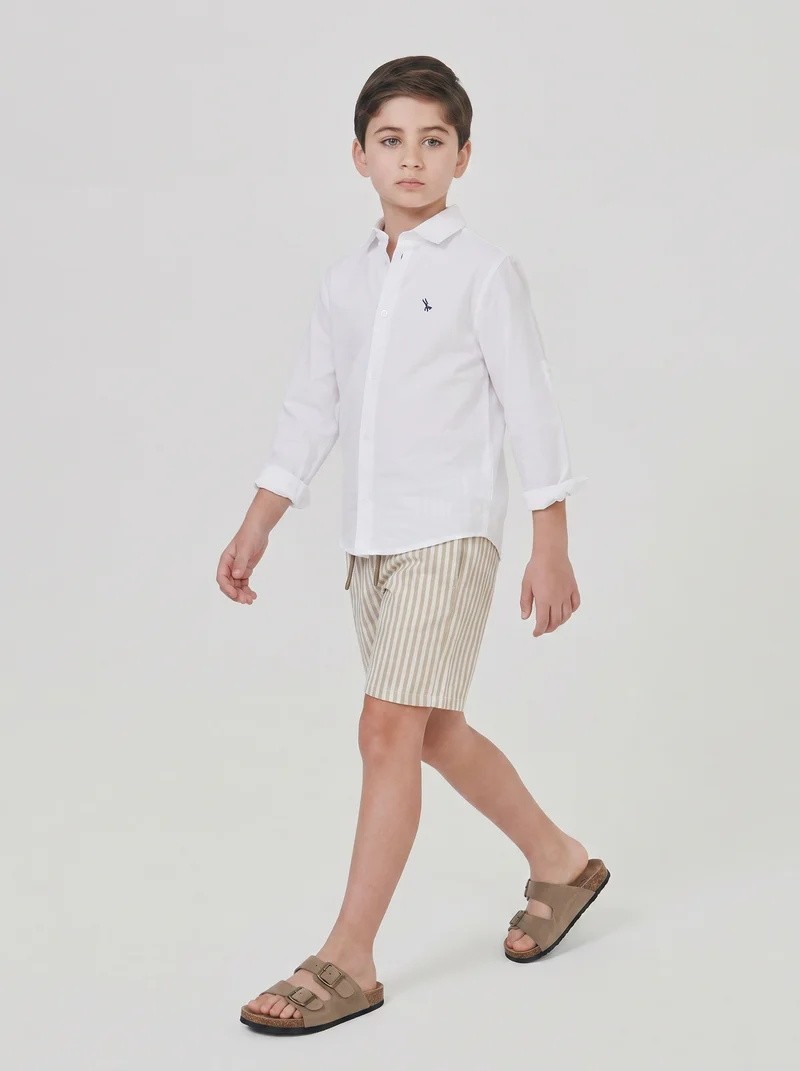 Bermuda in misto lino con zip e tasche - Righe