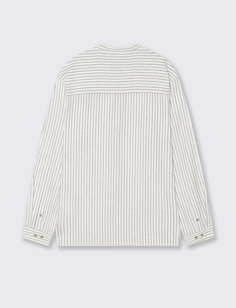 Camicia a righe in effetto lino - Bianco