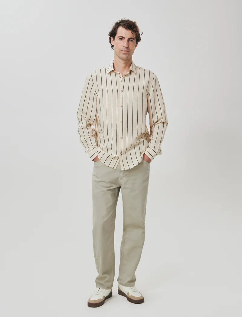 Camicia a righe in tessuto premium - Beige ecru