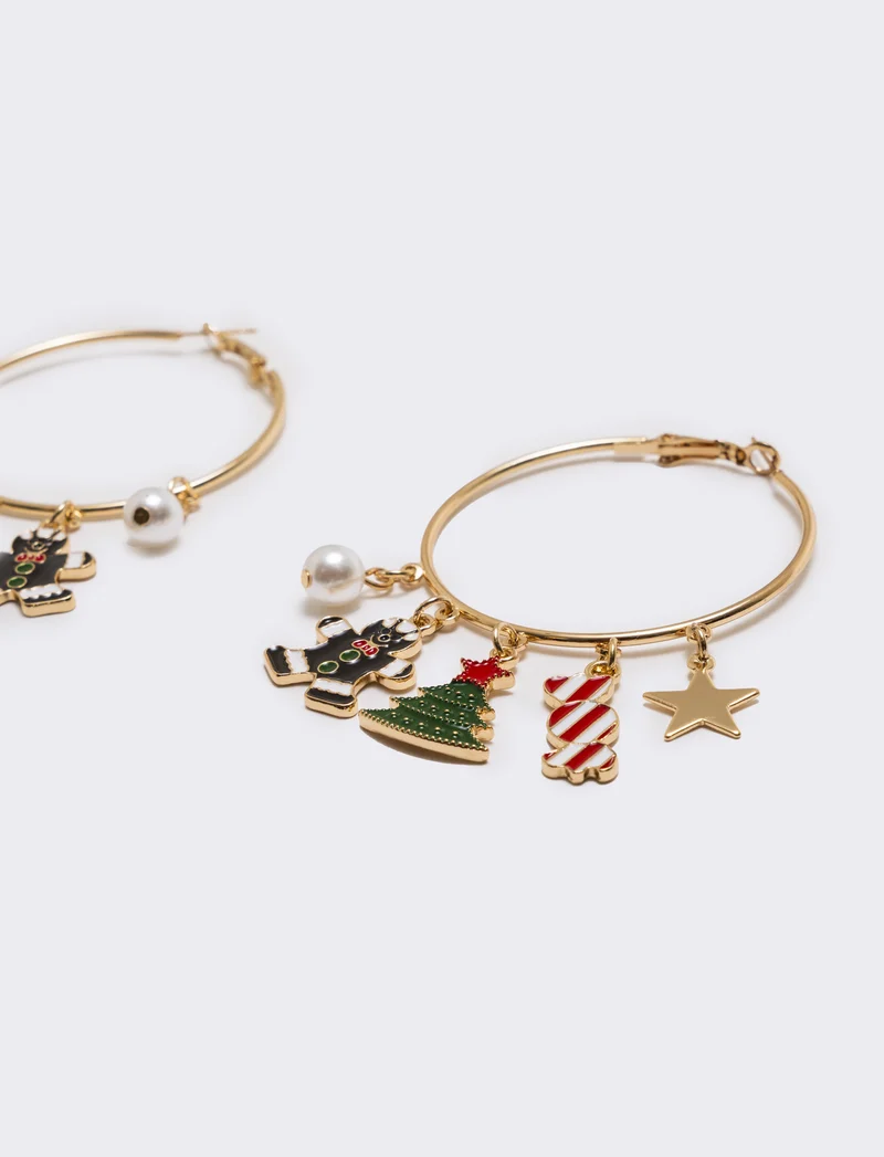 Orecchini cerchi soggetti natale - Oro