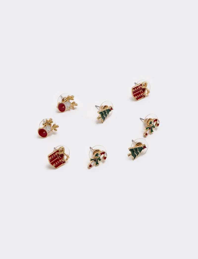 Orecchini donna 4 paia card natale - Oro