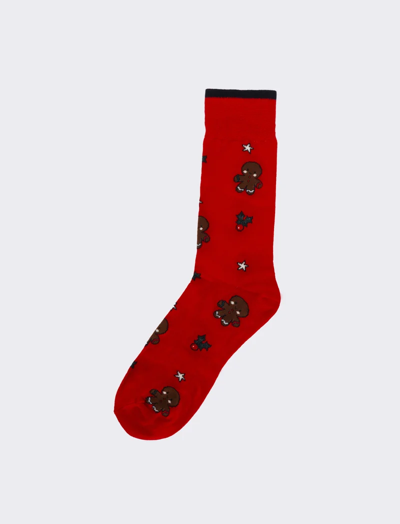Calzino medio uomo fantasia natale - Rosso