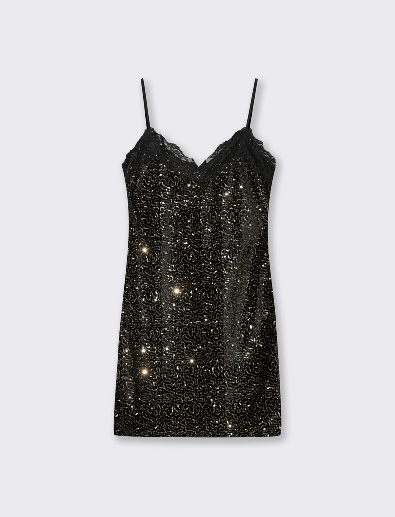 Vestito in paillettes e pizzo - Oro