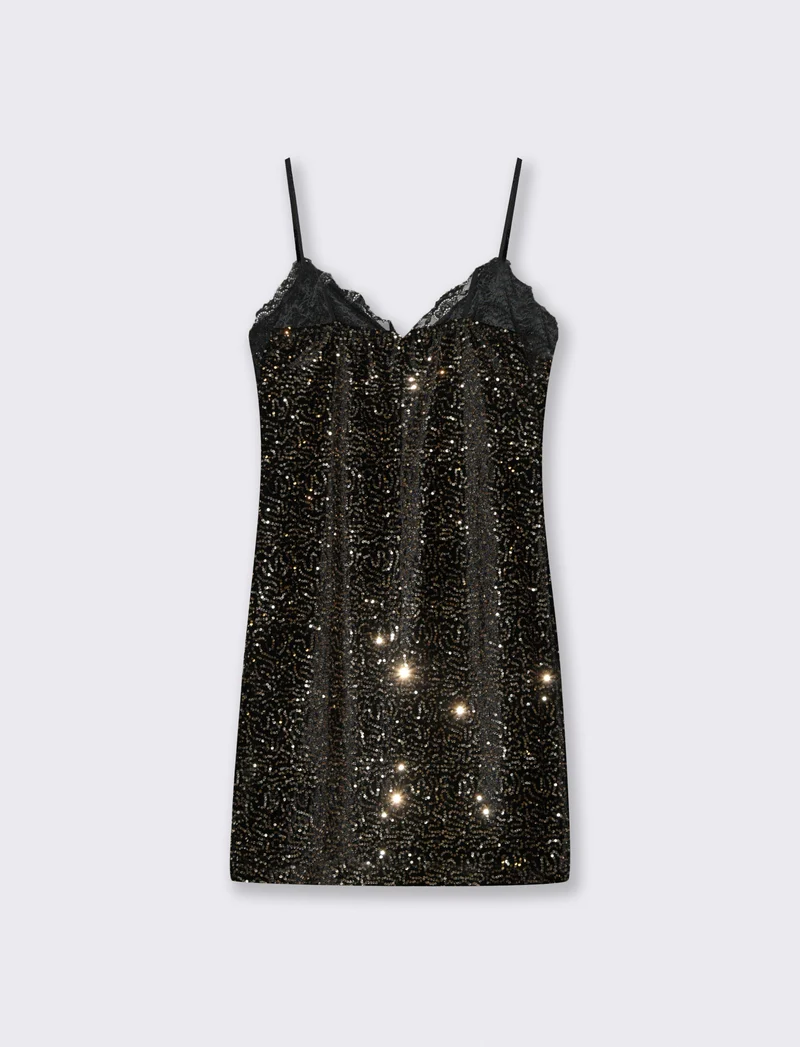 Vestito in paillettes e pizzo - Oro