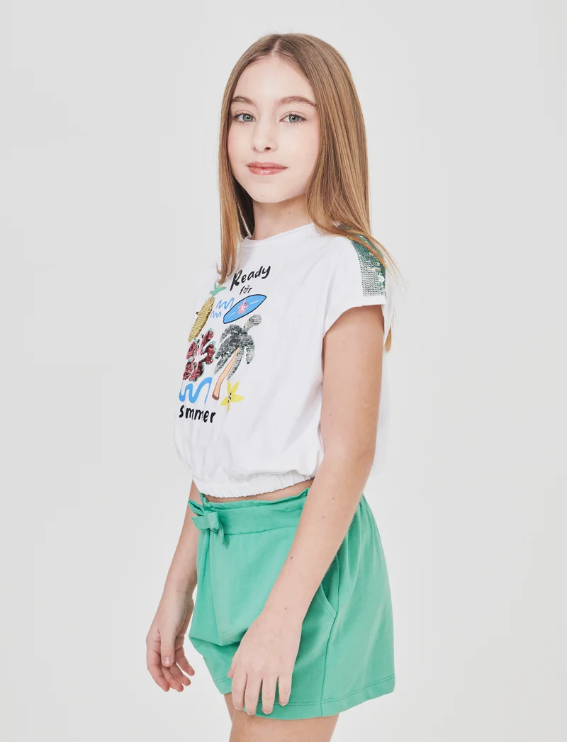 Set 2 pack: t-shirt e short in french terry - Bianco-verde