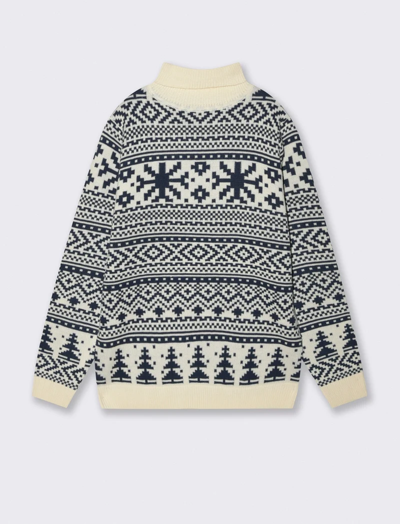 MAGLIA COLLO ALTO FANTASIA JACQUARD - Bianco