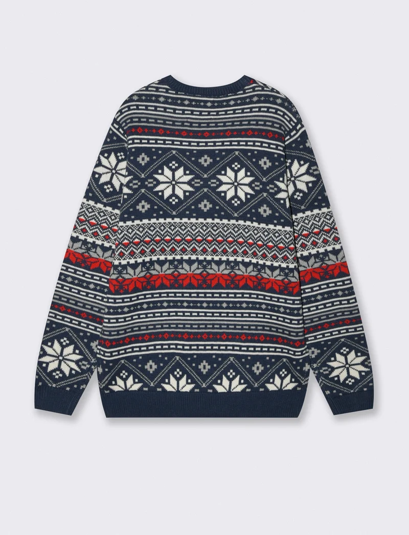 MAGLIA GIROCOLLO FANTASIA JACQUARD - Blu