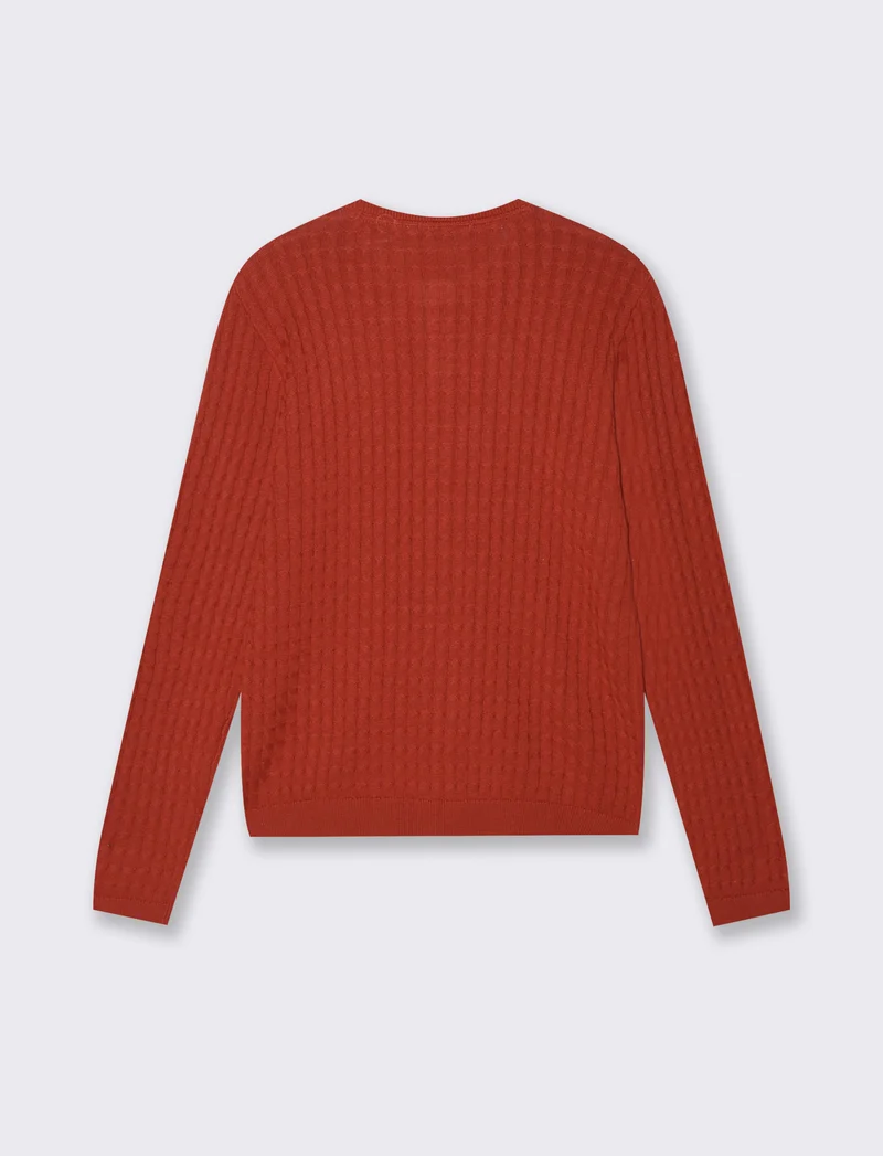 Cardigan a Treccia con Bottoni e Maniche Lunghe - Ruggine