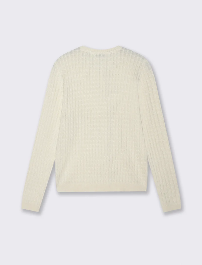 Cardigan a Treccia con Bottoni e Maniche Lunghe - Avorio