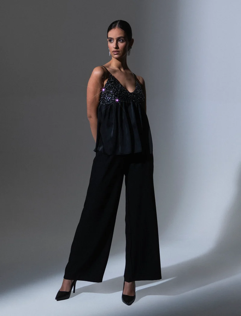 Pantalone palazzo con pinces - Nero