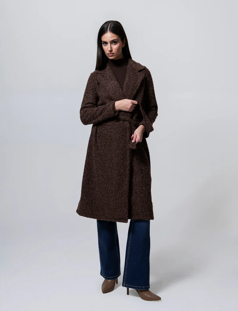 Cappotto in tessuto effetto pelliccia - Moro