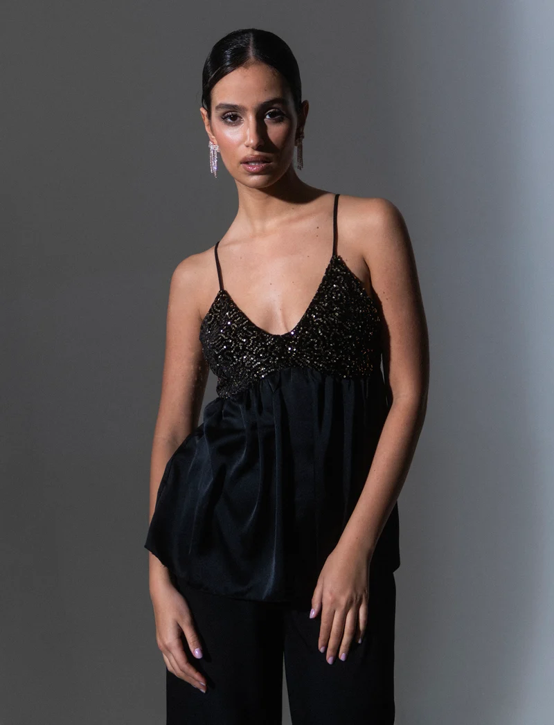 Top in paillettes e georgette - Oro