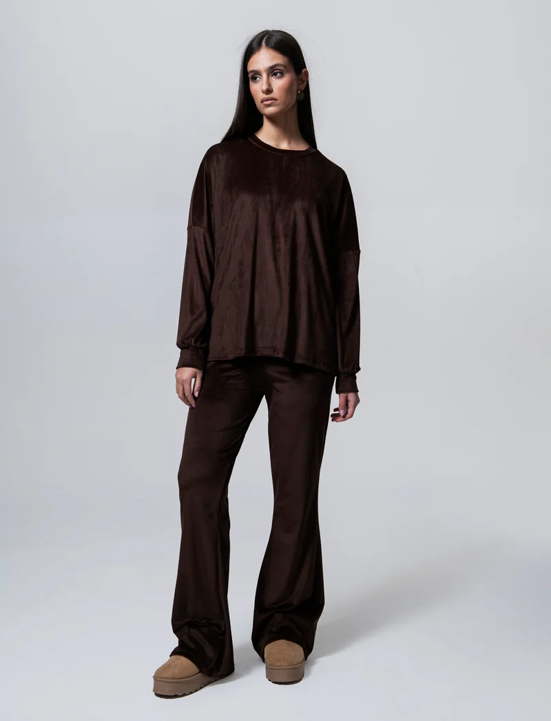 Pantalone in ciniglia con elastico in vita - Moro