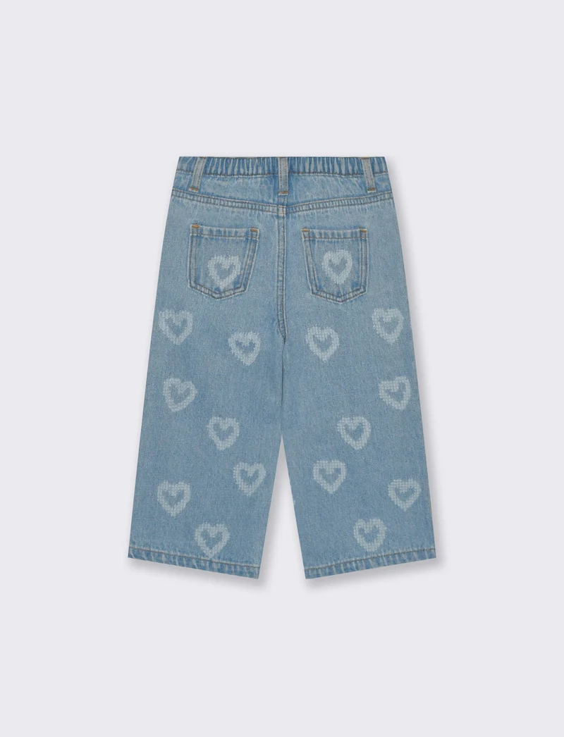 Jeans ampi con cuori in fantasia - Denim