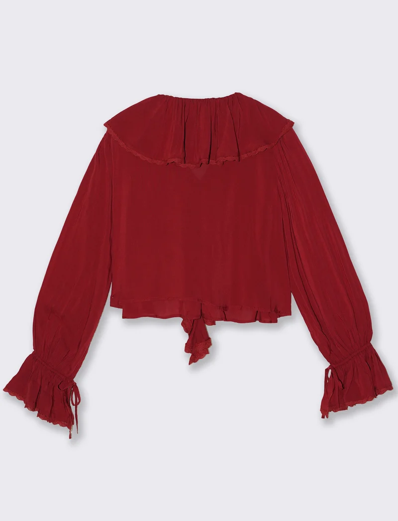 Blusa con rouches e scollo a V - Rosso india