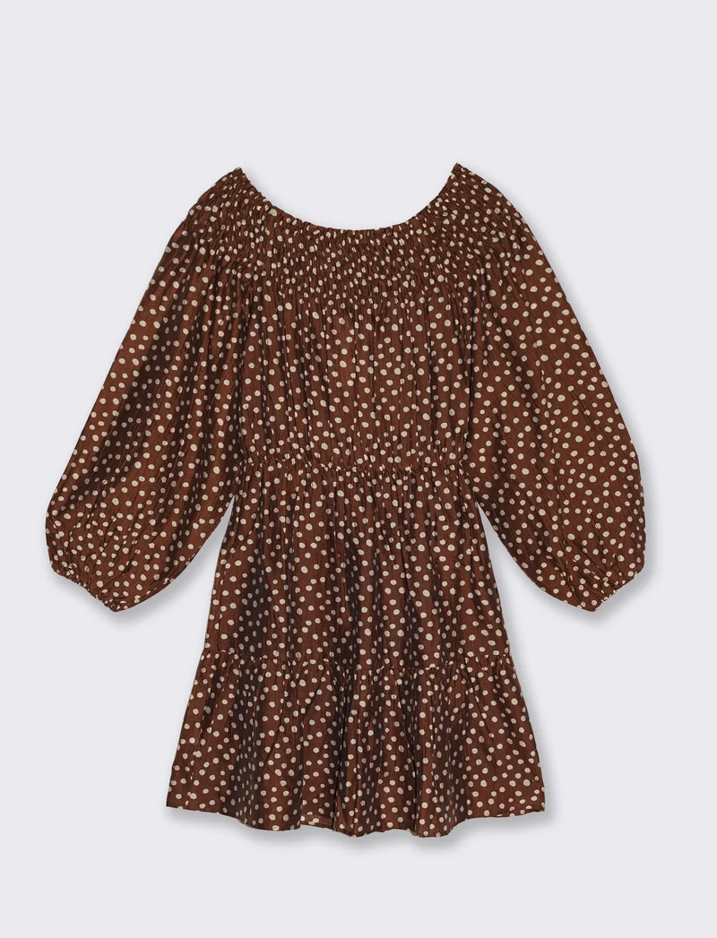 Vestito corto con smock e maniche lunghe - var 1