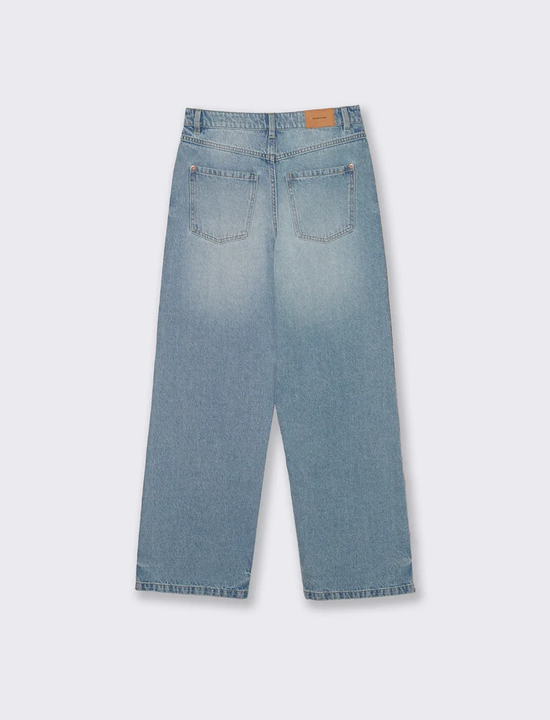 Jeans a gamba larga con bottone e zip - Denim chiaro