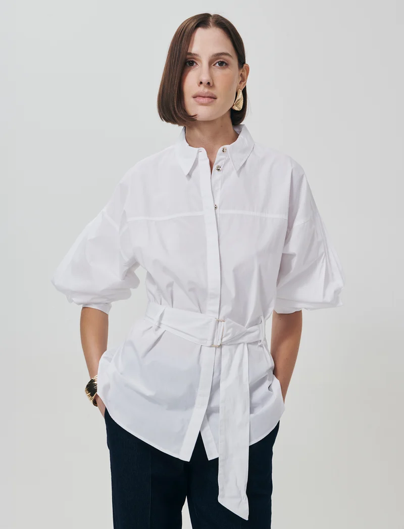 Camicia Manica Lunga con Cintura - Bianco