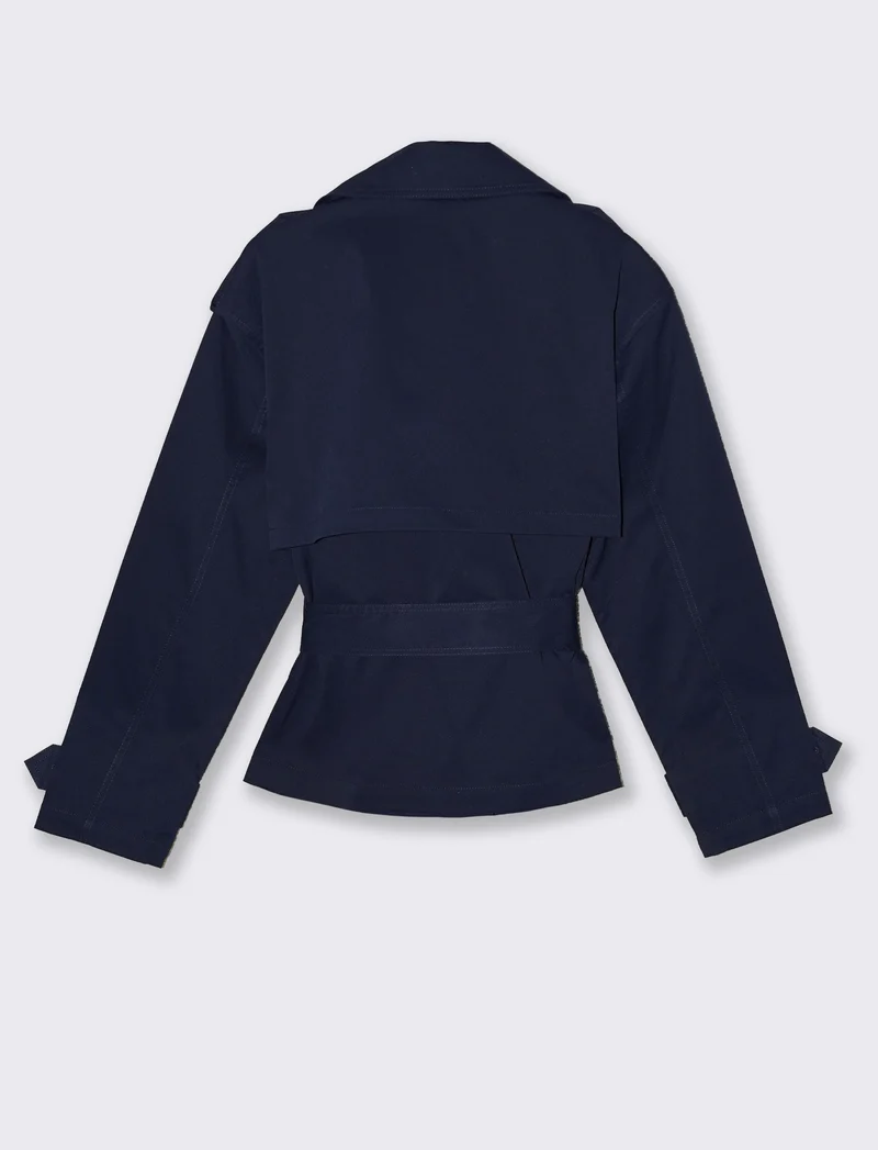Trench Corto Doppiopetto con Cintura - Blu