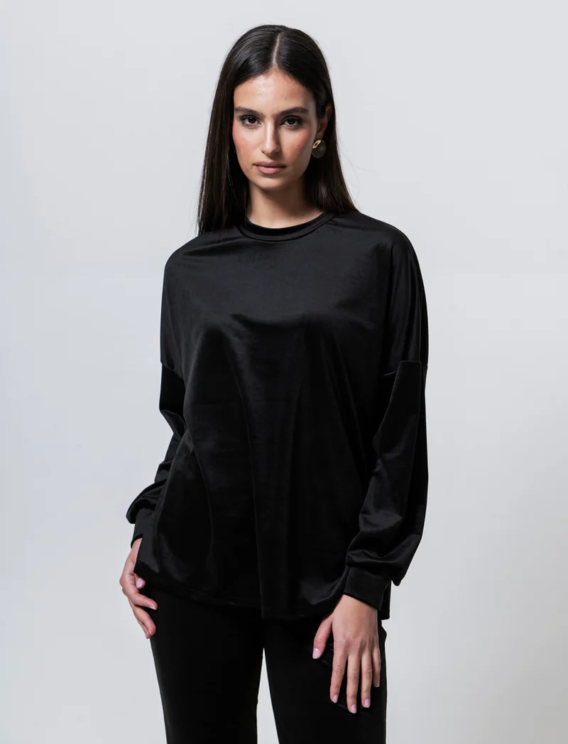 Maglia in ciniglia girocollo - Nero