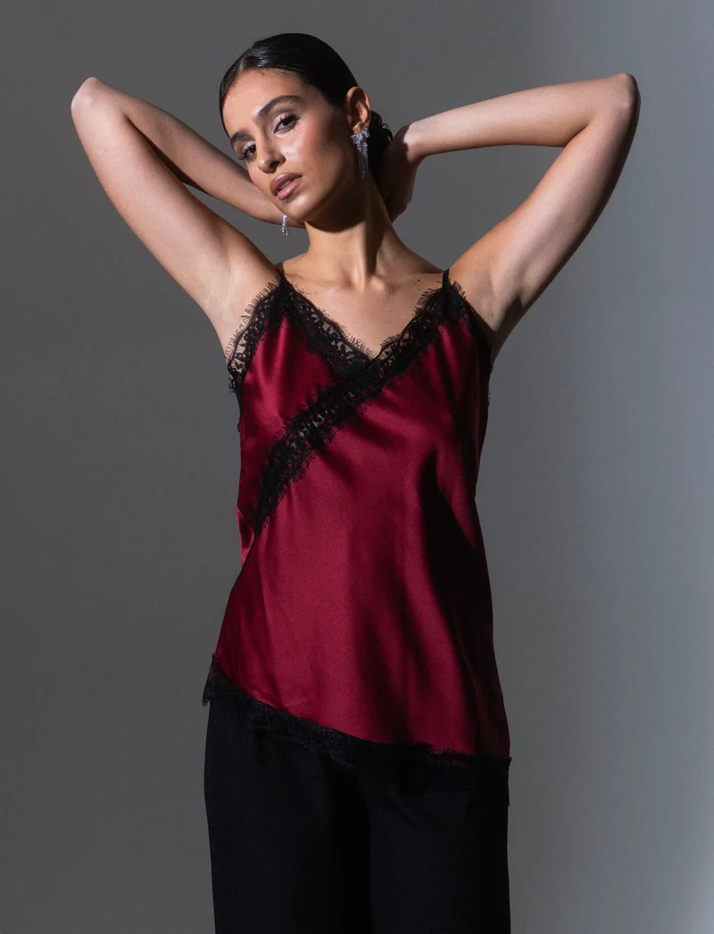 Top pizzo con bretelline - Bordeaux