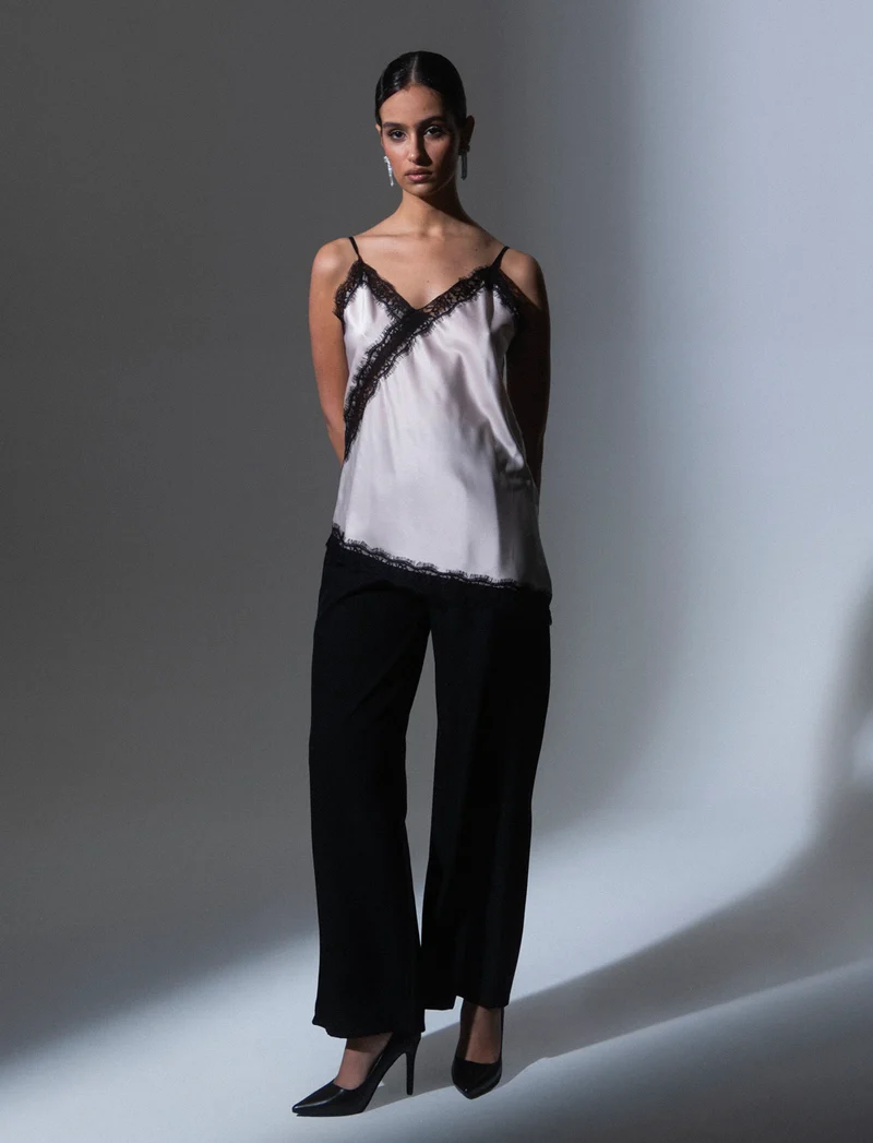 Top pizzo con bretelline - Beige