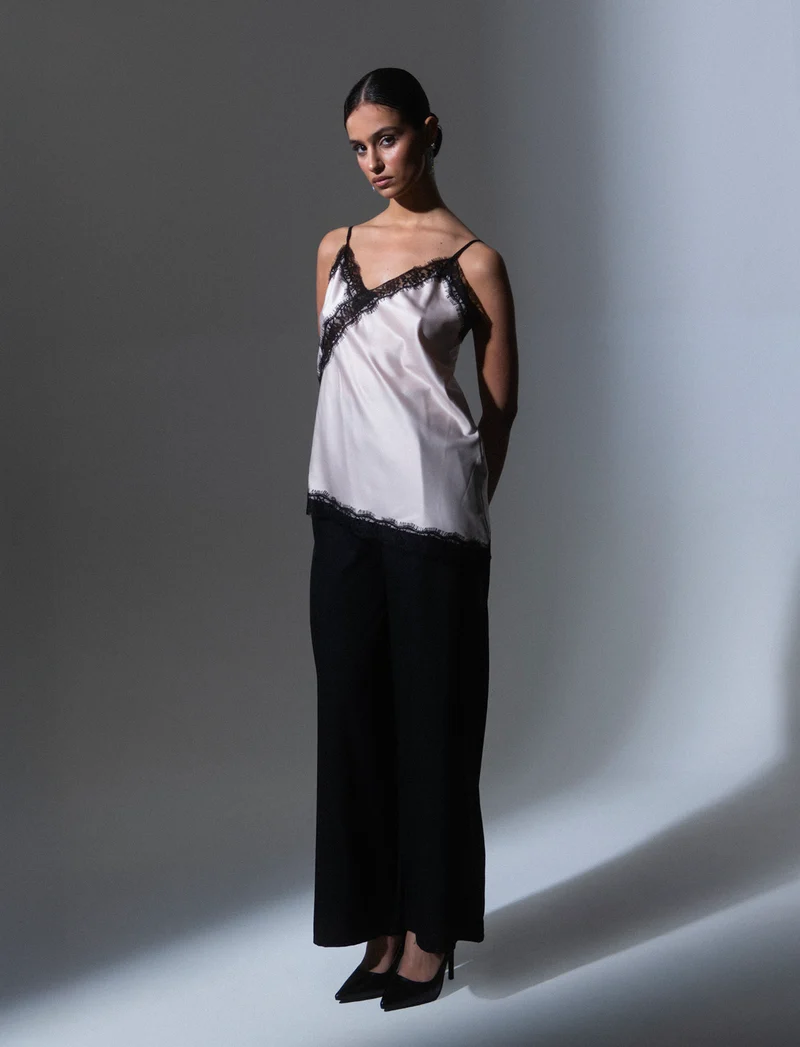 Top pizzo con bretelline - Beige
