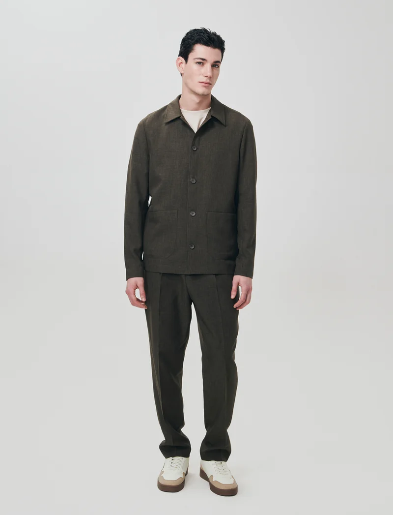 Blazer effetto lino con colletto francese - Moro