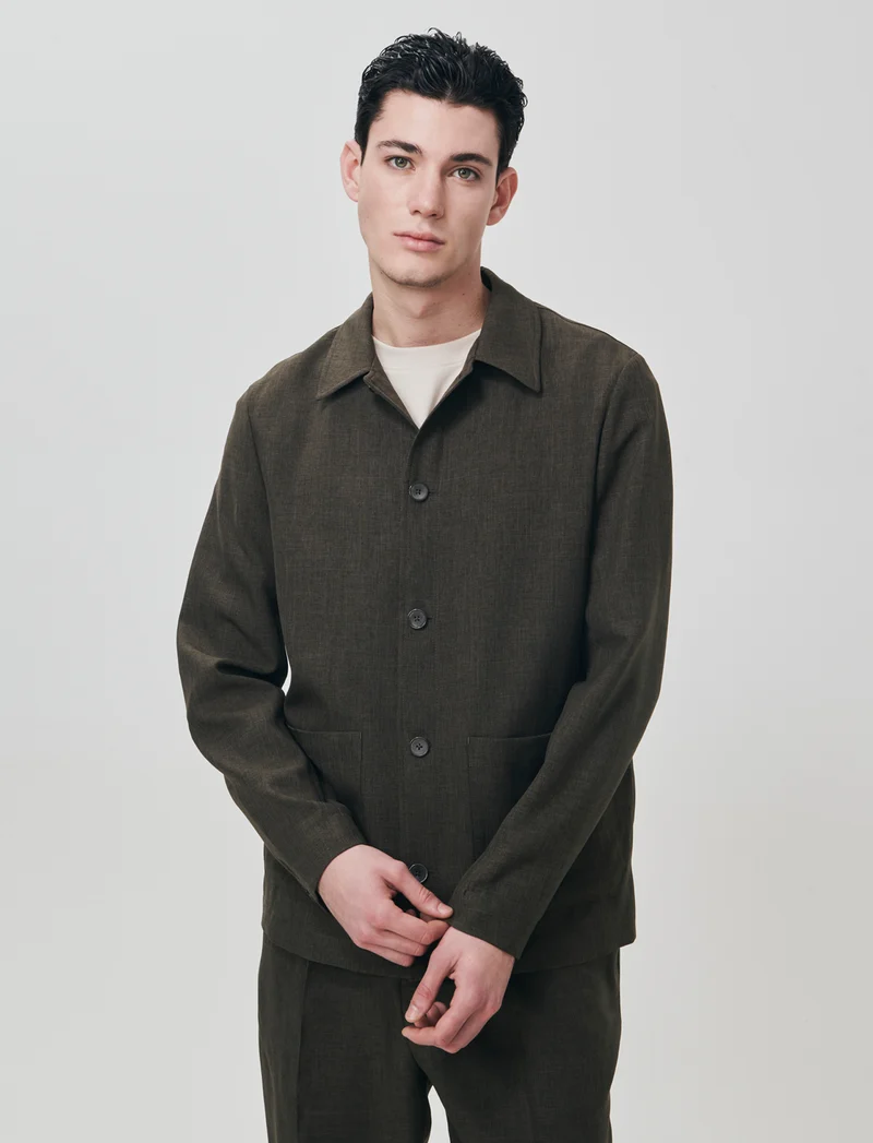 Blazer effetto lino con colletto francese - Moro