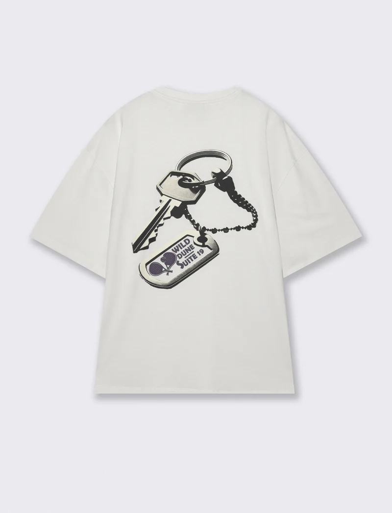 T-shirt cotone con stampa effetto ricamo - Bianco