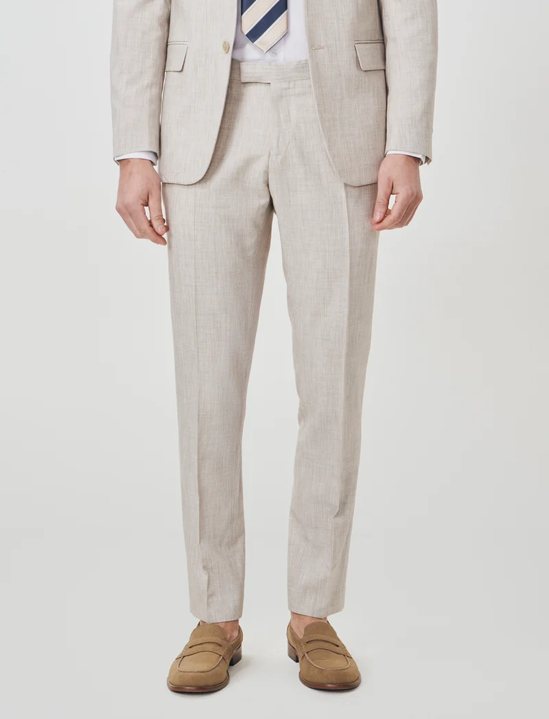 Pantaloni formal fit effetto lino - Beige