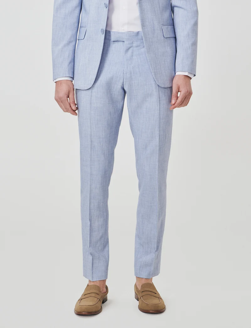 Pantaloni formal fit effetto lino - Blu