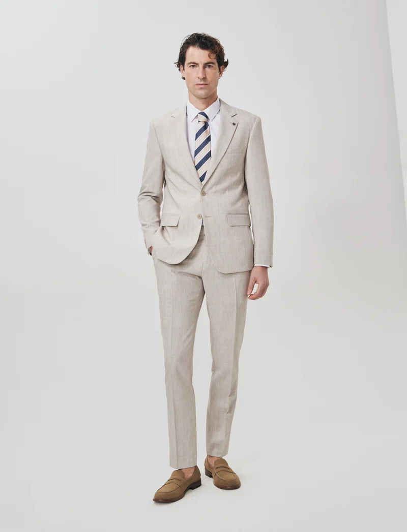 Blazer effetto lino con colletto classico - Beige