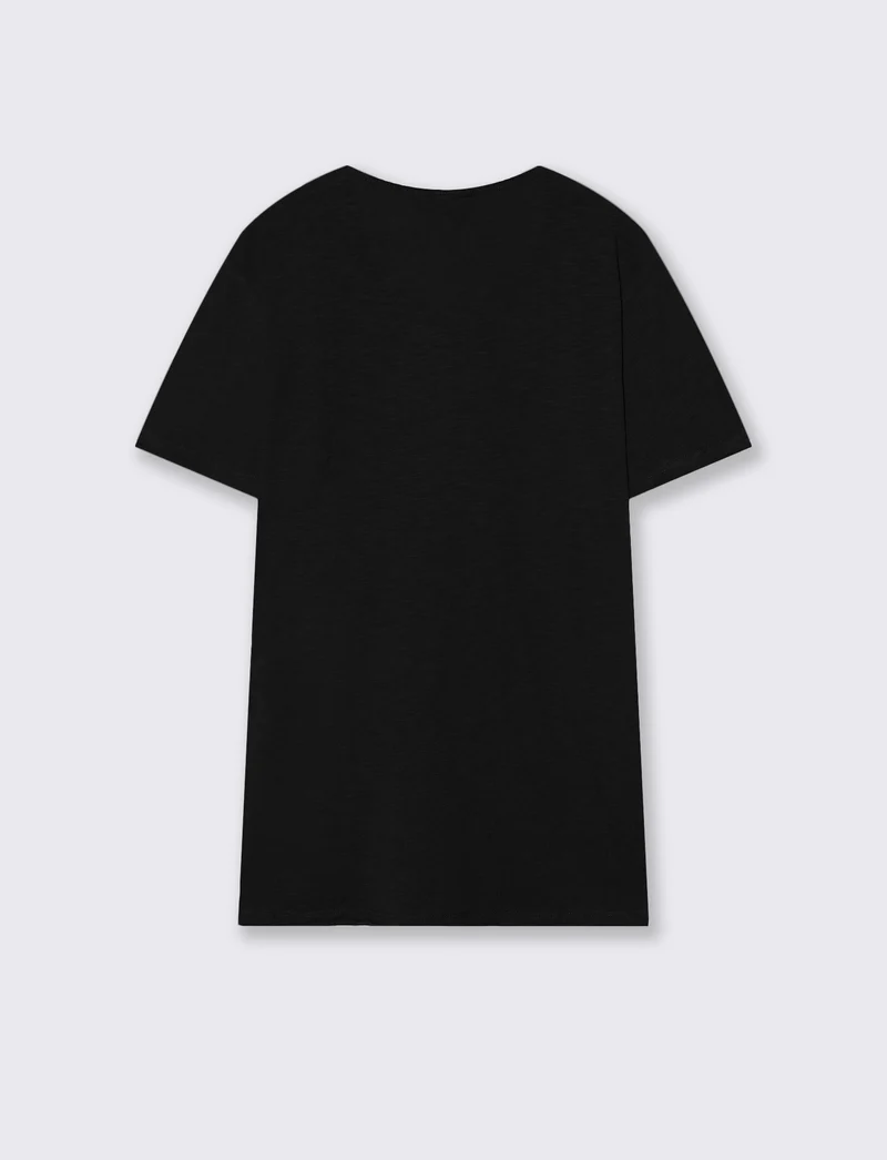 T-shirt girocollo cotone slub regular fit - Nero