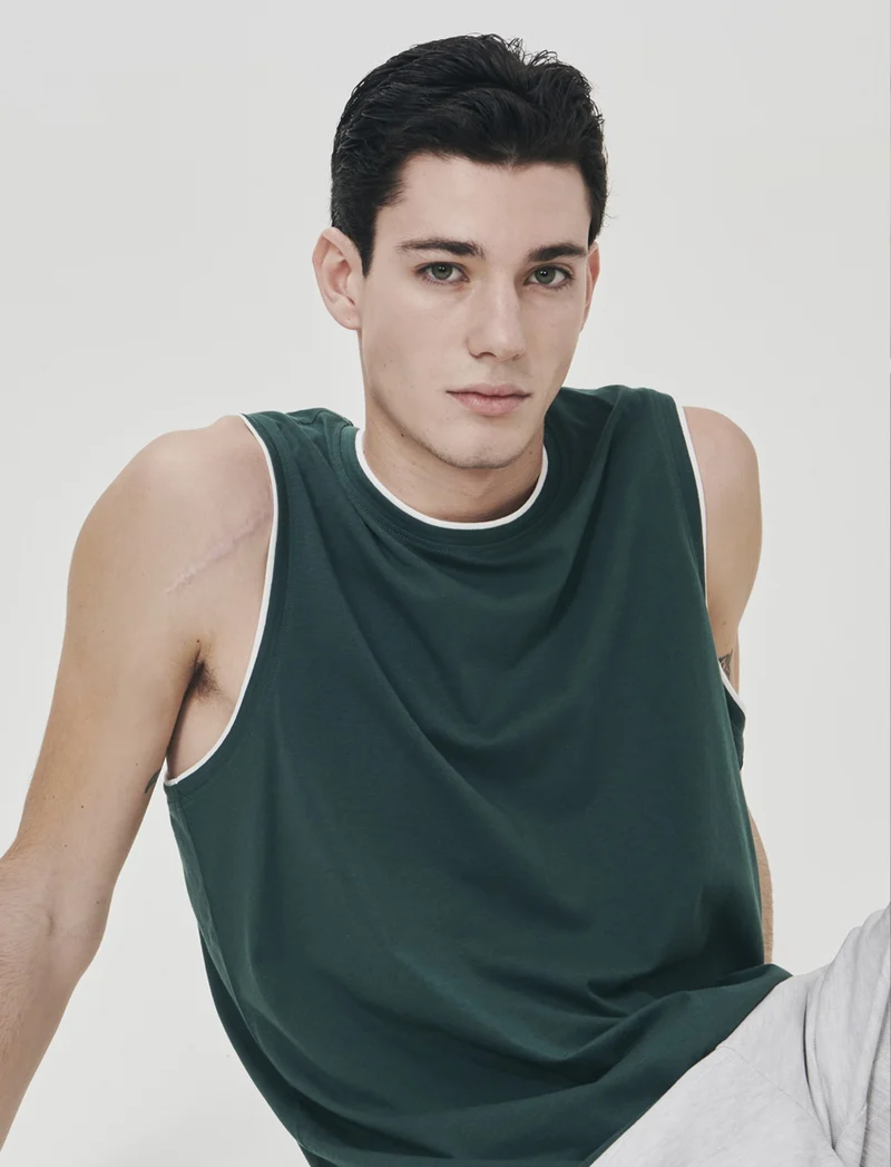 T-shirt senza maniche finto doppio capo - Verde petrolio