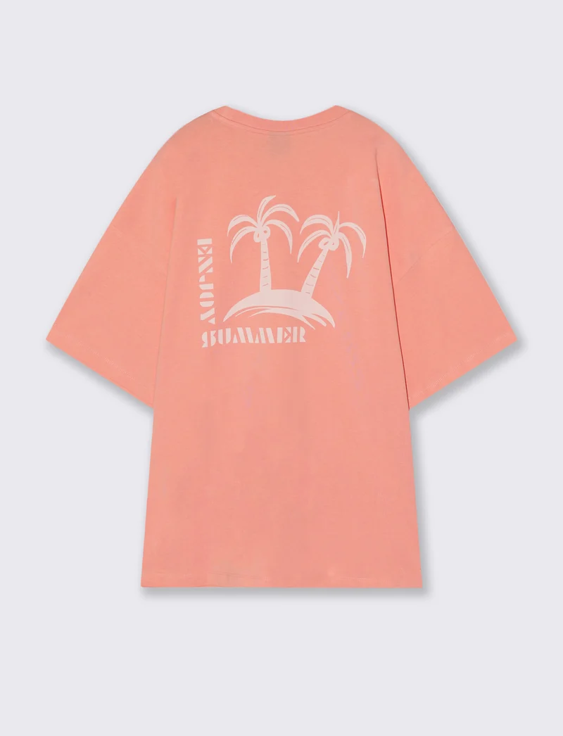 T-shirt Boxy Fit Super Soft con Stampa - Pesca