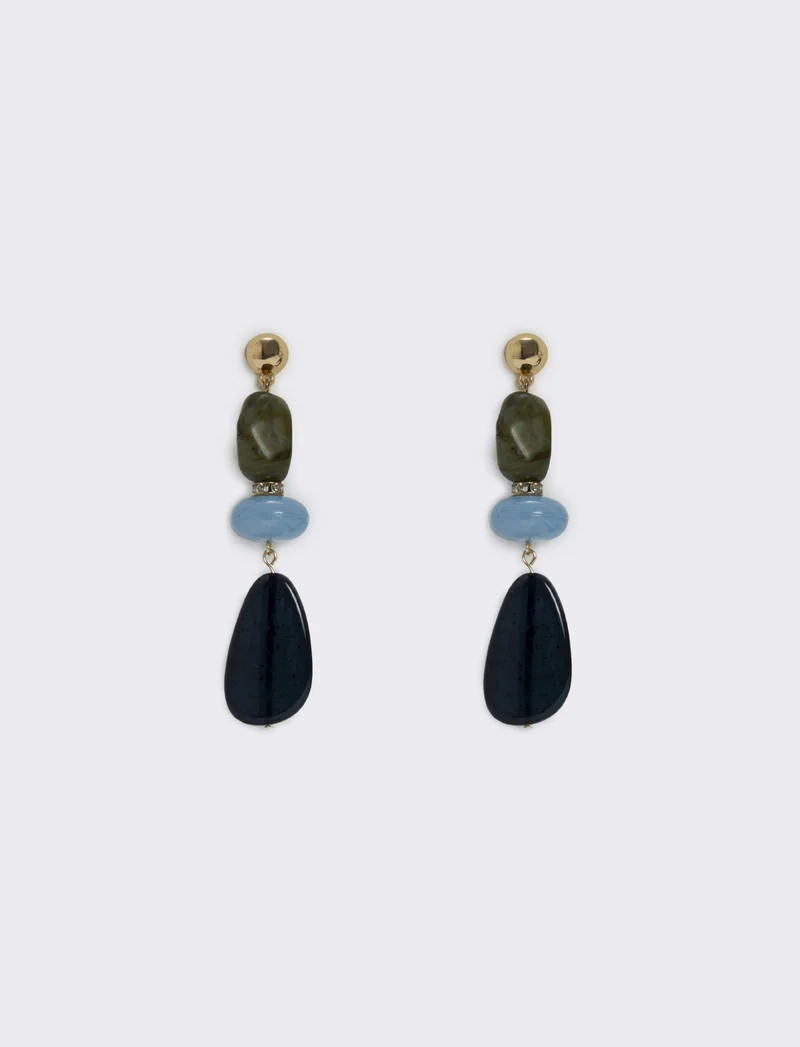 Orecchini Pendenti con Tre Pietre Eleganti - Blu