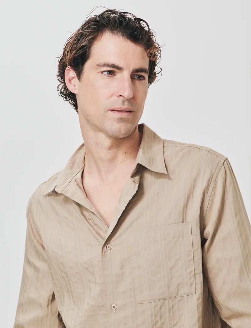 Camicia Jacquard Effetto Riga Soft Fit - Beige