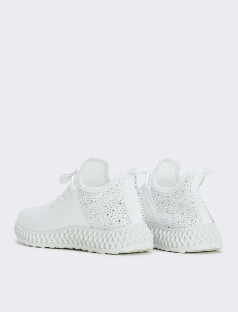 Sneakers da con strass e suola rilievo - Bianco