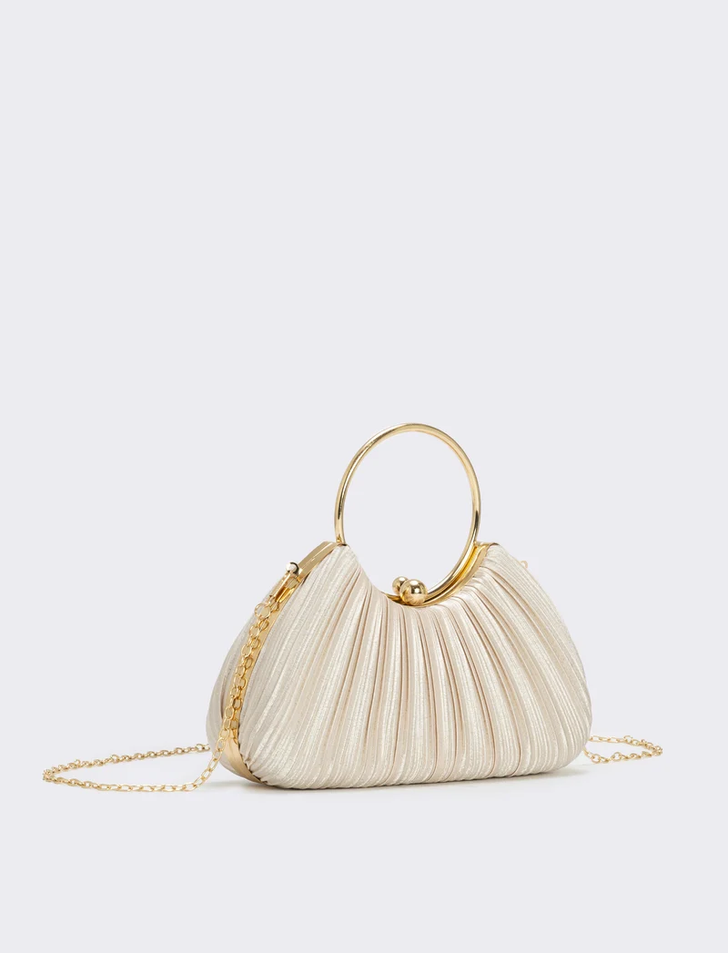Borsa plisset rigida con manico a cerchio - Beige