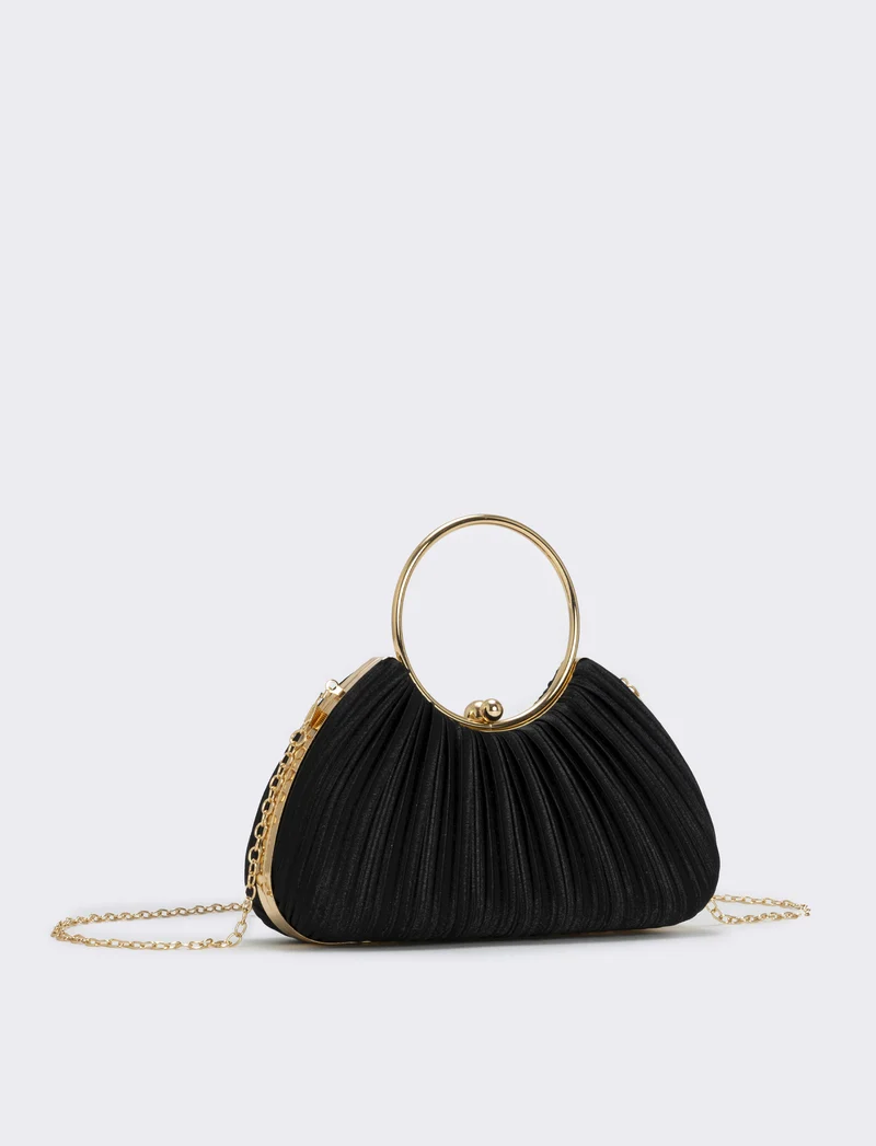 Borsa plisset rigida con manico a cerchio - Nero