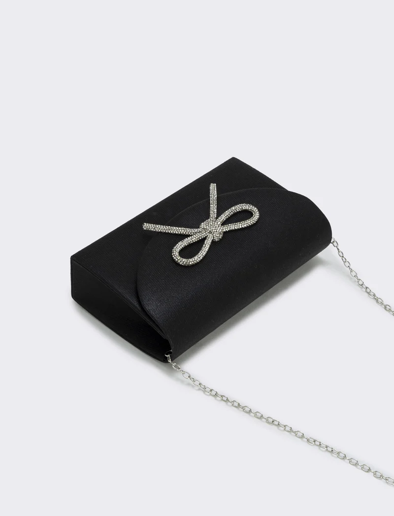 Borsetta rigida con fiocco e strass - Nero