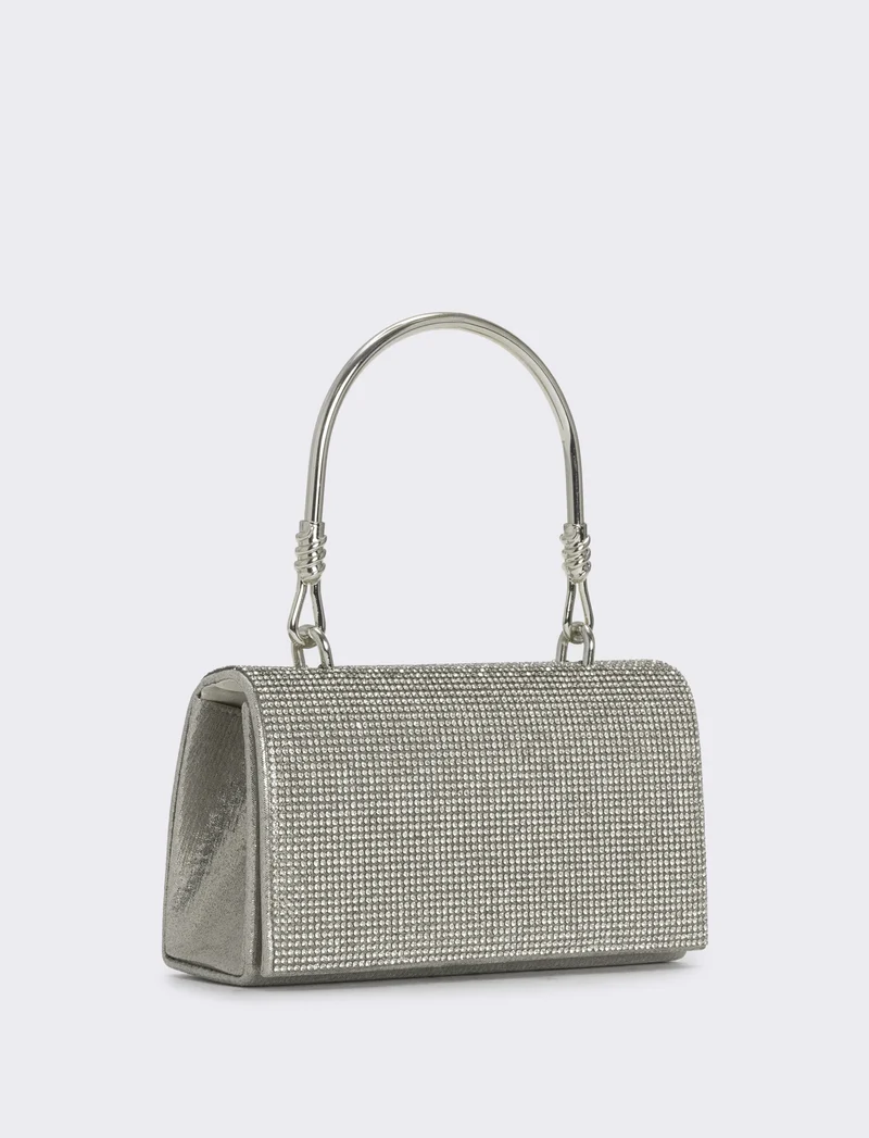 Borsa con strass e manico metallico - Nero