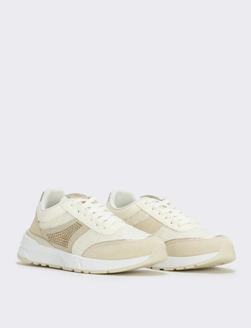 Sneakers da in tweed e strass - Beige