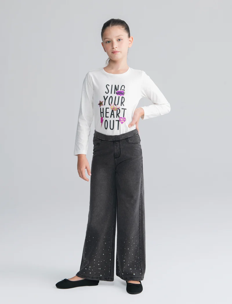 T-shirt manica lunga in morbido cotone - Bianco latte