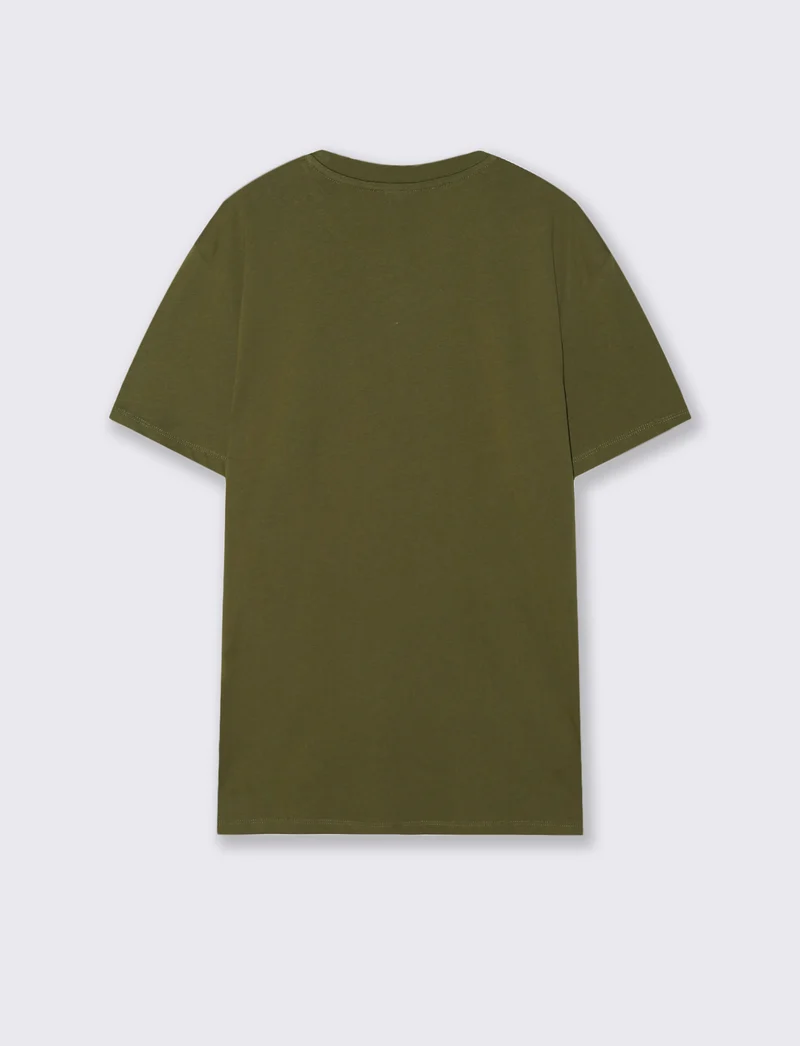 T-shirt cotone premium con patch e stampa - Verde oliva