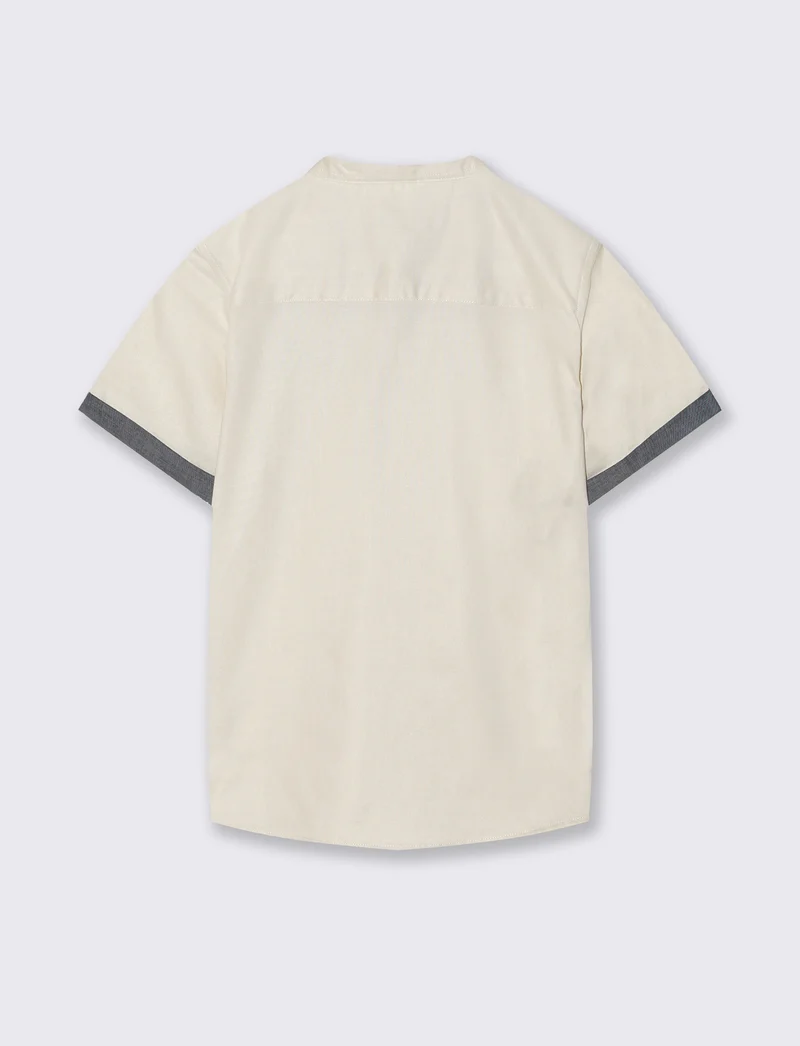 Camicia coreana mezza manica in cotone - Beige