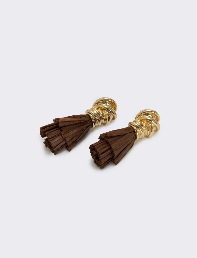 Orecchini con nodo in raffia per donne - Marrone